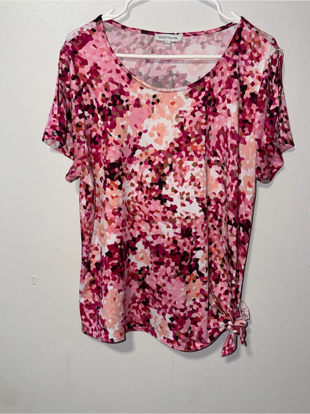 Ellen WeaverPink Abstract Tie-Hem Short Sleeve Top